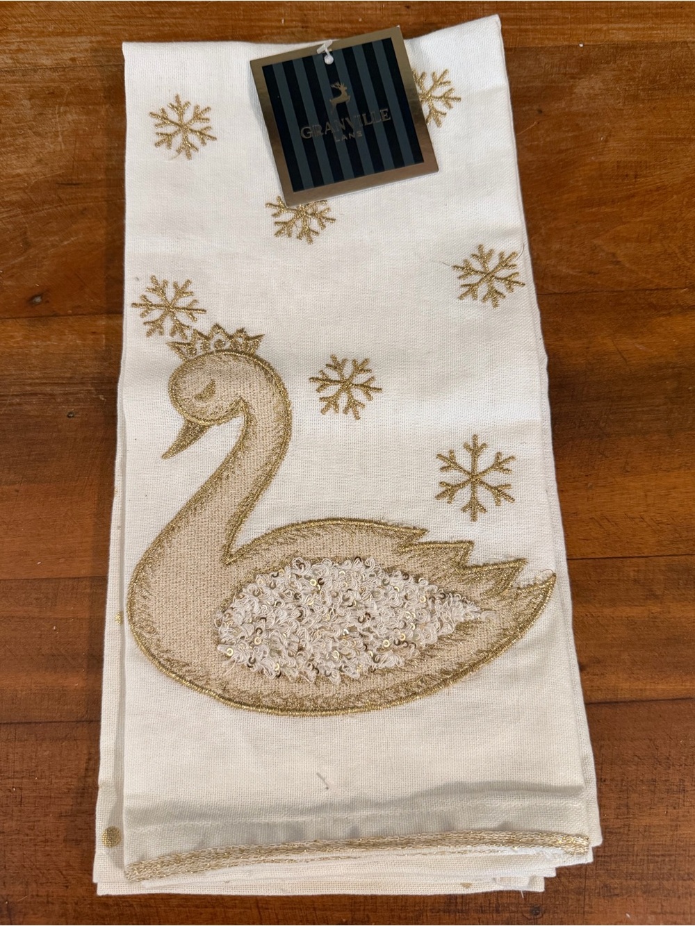NEW! Christmas Swan Gold Sparkle Kitchen Towels Set of 2